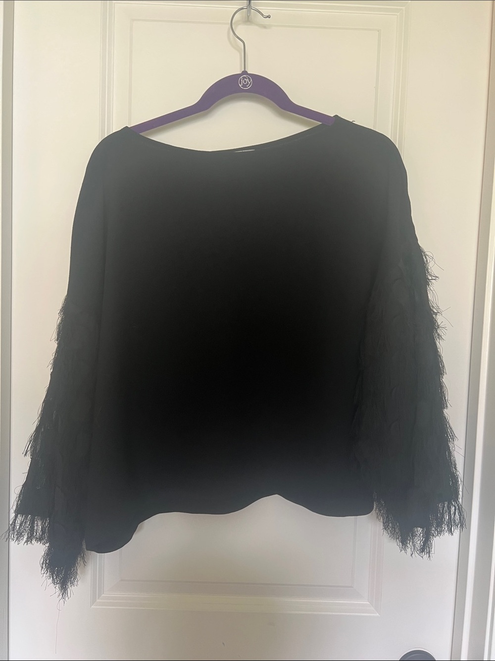 H&M Black Fringe Sleeve Top